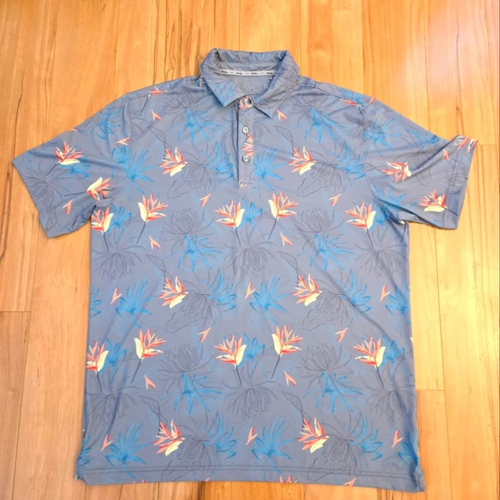 Walter Hagen 11 Mens Golf Polo size Large Gray Floral